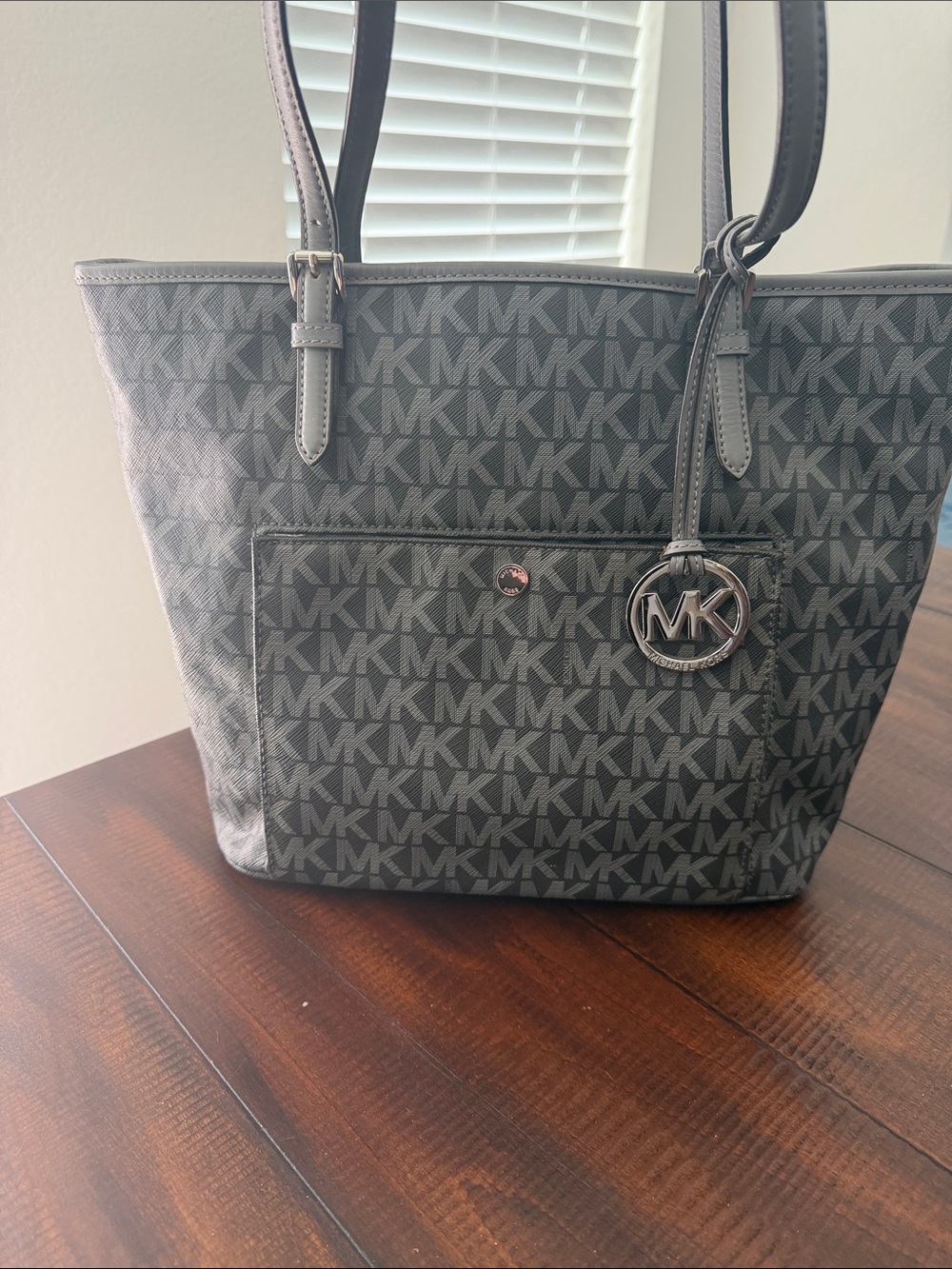 Michael Kors Gray MK Logo Tote with Silver Charm